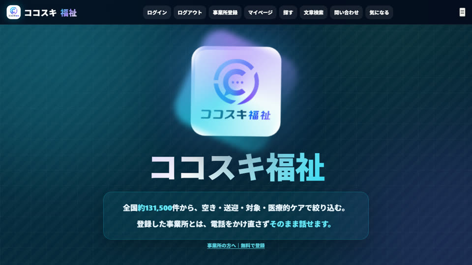 ココスキ福祉の画面